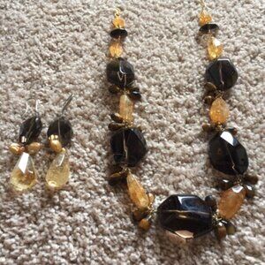 Deb Guyot Citrine, Smoky Quartz, Tigers Eye Necklace Set